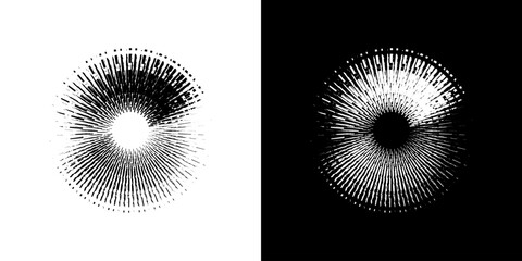 Dynamic abstract spiral sound wave rhythm lines. Circular spiral sound wave rhythm of lines. Circular futuristic abstract lines, black and white background.	