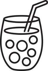 Simple hand drawn outline of a refreshing drink with bubbles and straw