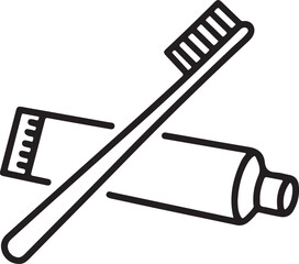 Simple line art icon of a toothbrush and toothpaste for dental hygiene