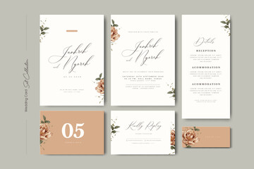 wedding invitation card set with roses flower template