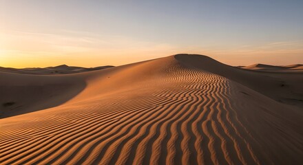 Sand Dunes at Sunset Rippled Patterns and Golden Light in the Desert Landscape