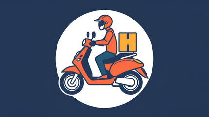 Delivery Scooter Icon Motorcycle Courier Transport Shipping Box Vector Illustration