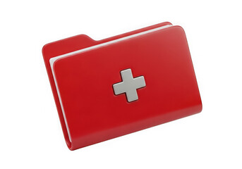 Fototapeta premium 3d icon of red folder with cross symbol isolated on transparent background