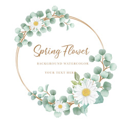 Watercolor flowers rose wreath with golden circle
