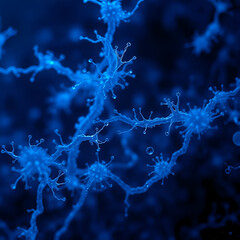 beautiful electronic microscopy of bacteria fungi fantasy microbiology in blue tones microscopic life