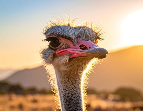 Close-up of an ostrich at sunset - Powered by Adobe