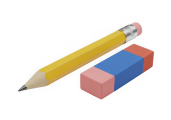 3d icon of yellow pencil and eraser isolated on transparent background