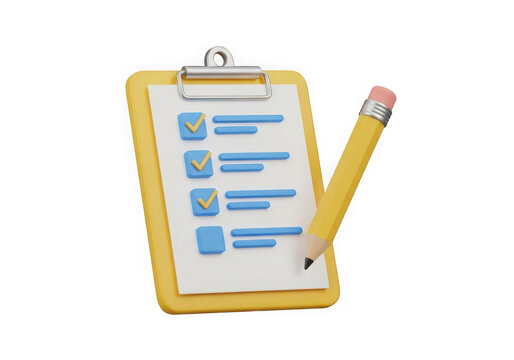 3d icon of 3d checklist with pencil isolated on transparent background