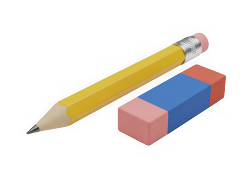 3d icon of yellow pencil and eraser isolated on transparent background