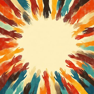 Many hands reaching upward, forming a circle