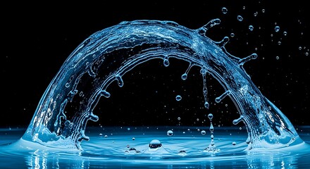 Highspeed water splash forming an arch against a black background