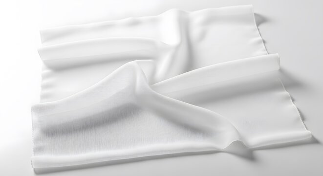 A white silk scarf folded and tied in a knot, on white