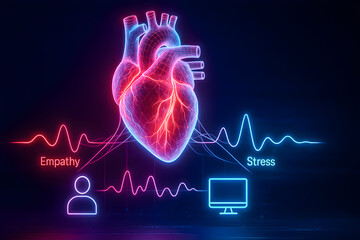 Empathy vs Stress &ndash; Heart Rate Variability (HRV) Neon Illustration