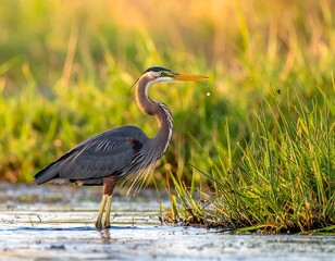 Fototapeta premium A heron wading in shallow water