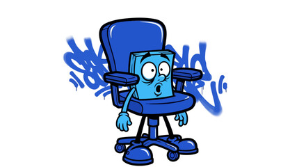 Surprised Blue Office Chair Mascot
