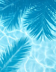 Serene teal water with palm fronds' shadows