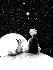 The Little Prince, Prince, Le Petit Prince, Saint-Exupéry, fox, rose, planet, fairy tale, fable, children, friendship, love, desert, illustration, scarf, cartoon, animal, vector, cute, fantasy, happy,