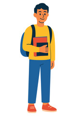 Male Teen Student Holding Books and Wearing Yellow Backpack — School Education Concept