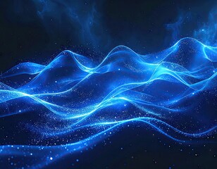 Abstract Blue Glowing Waves Dark Background