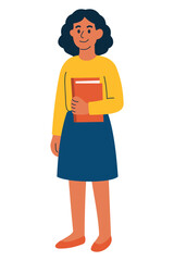 Female Student Holding Orange Book in Yellow Top — Study, Learning & School Concept