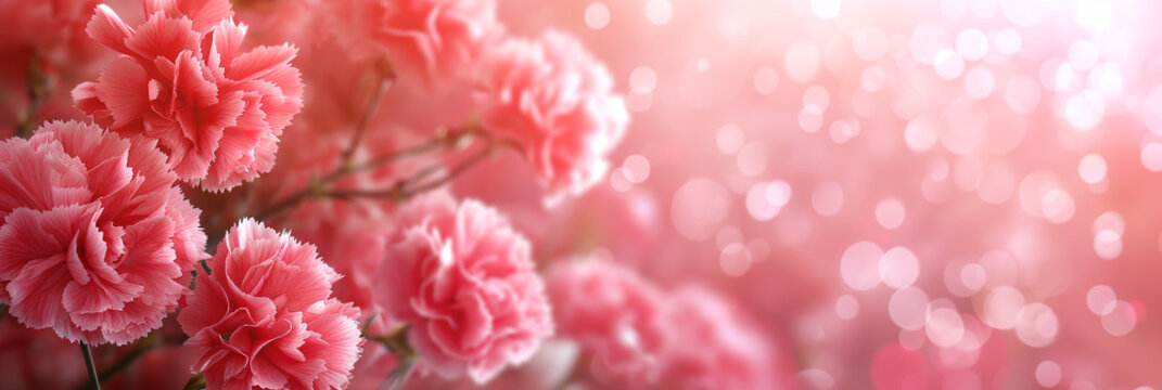Fundo com flores de cravo cor-de-rosa em desfoque