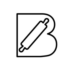 Letter B logo with rolling pin, bakery icon