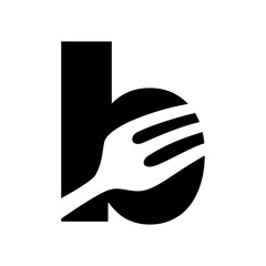 Letter b with Fork Restaurant Logo Concept