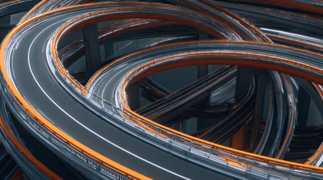 Fototapeta Intricate Roadway Design Featuring Twisting Paths and Modern Architecture in a Futuristic Setting