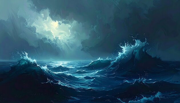 Stormy ocean at night - Powered by Adobe