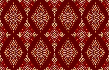 Red and Yellow Geometric Tribal Ikat Seamless Pattern for Fabric and Wallpaper
