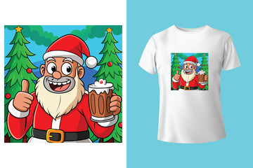 Red tshirt mockup on wooden background with christmas decorations around