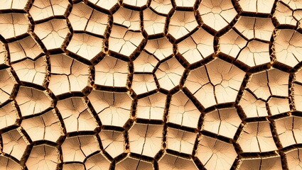 Parched Earth: A Mosaic of Cracked Mud Flats in Arid Desert Land