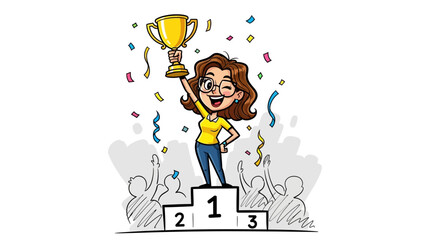 Celebrating Woman Winner on Award Podium