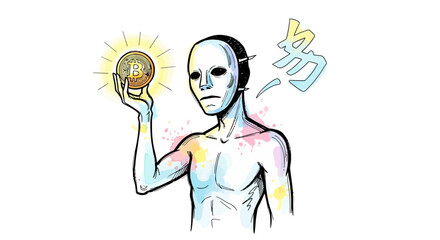 Mysterious Figure Holding a Glowing Bitcoin Cryptocurrency Coin