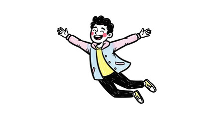 Joyful Cartoon Boy with Open Arms and Smiling Face