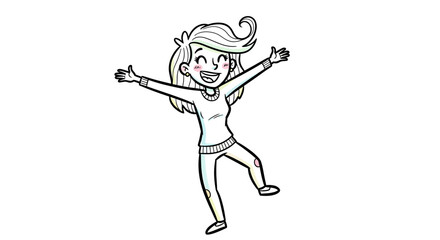 Joyful Cartoon Woman with Arms Raised