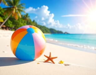 Obraz premium Colorful beach ball on a tropical beach