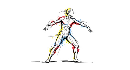 Artistic Sketch of Muscular Male Figure in Dynamic Pose