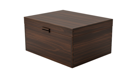 A simple dark brown wooden storage box isolated on a white background.
