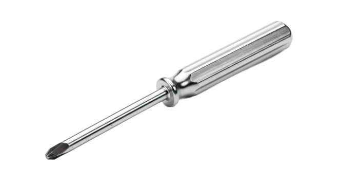 A single metallic flat head screwdriver tool isolated on white.