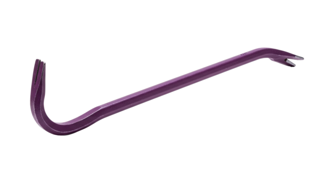 A single purple metal crowbar tool isolated on white.