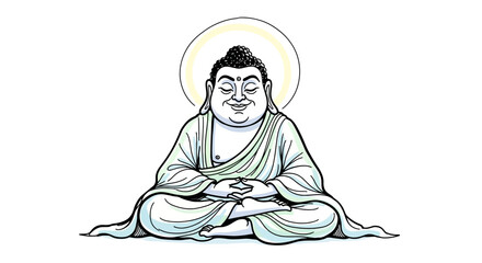 Serene Buddha Illustration: Meditative Pose, Gentle Expression