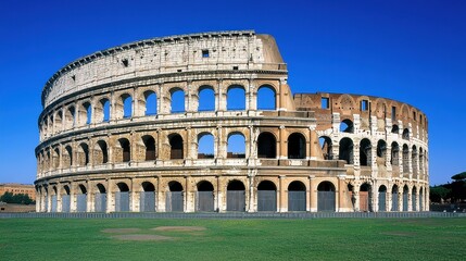 Fototapeta premium Ancient Roman Colosseum Under Clear Blue Sky in Daylight