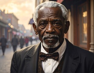 Portrait of a dignified elder in a city setting