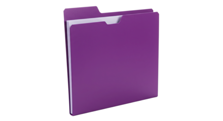 A vibrant purple file folder with white paper inside.