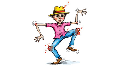 Cartoon Man Dancing with Yellow Hat and Pink Shirt