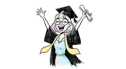 Cheerful Graduate Celebrating Success with Diploma and Graduation Gown