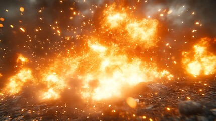 Massive inferno erupts, fire and debris explode outwards