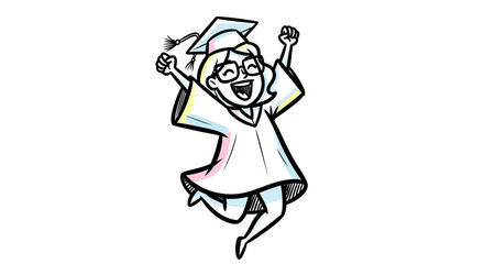Joyful Graduate in Cap and Gown Jumping with Excitement