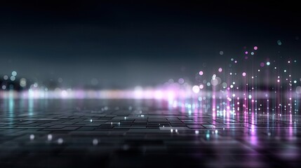 Abstract Data Stream Digital Technology on Dark Gray Background with Pink and Blue Highlights